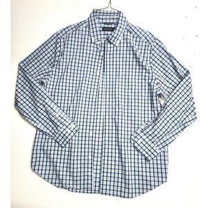 Nautica Shirt Men Medium‎ Blue White Plaid Collared Button Up Long Sleeve Cotton